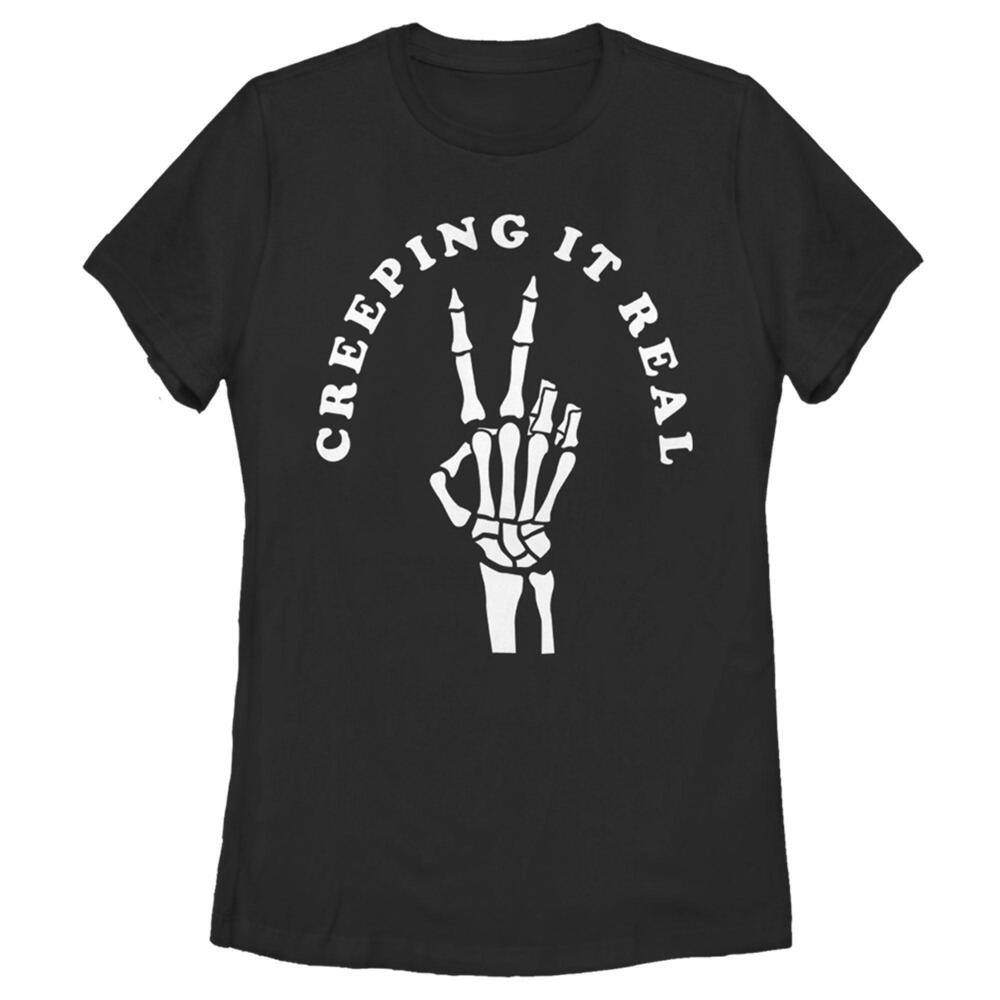 Womens Chin Up Halloween Creepin Real Skeleton Tshirt